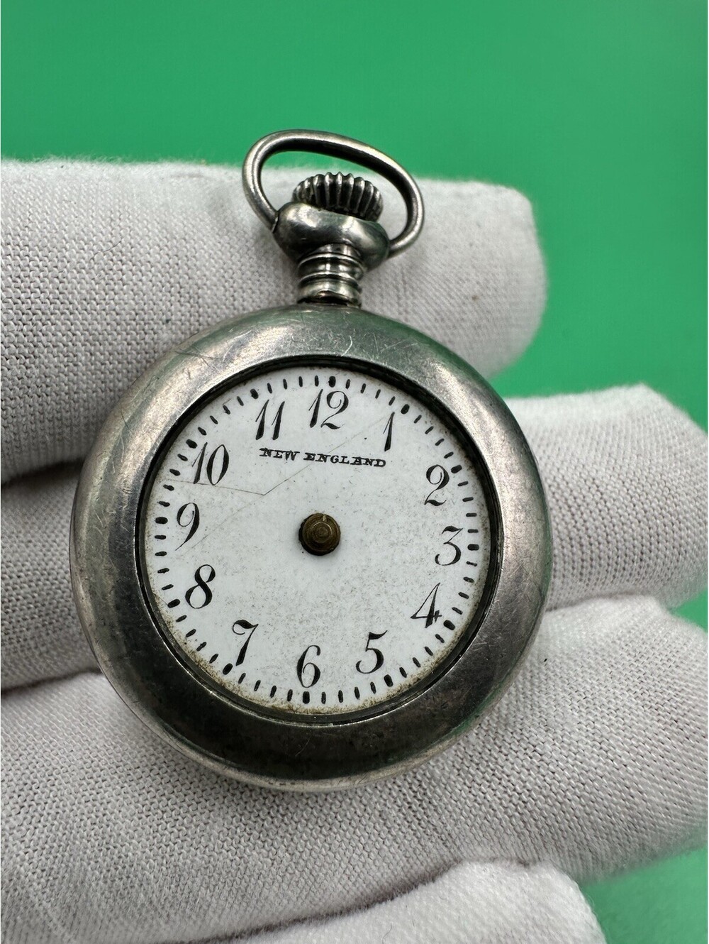 Vintage NEW ENGLAND WATCH CO Cavour Small Sterling Silver Pocket Watch FOR PARTS